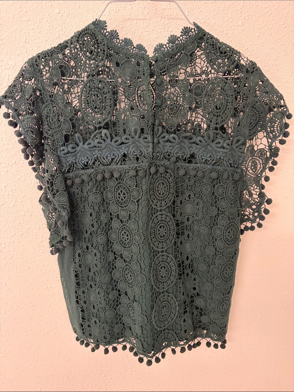 Tularosa Dark Green Crochet Lace Cap Sleeve Top - Picture 4 of 4